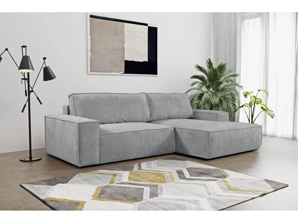 Canapé D'angle Convertible En Velours Côtelé Gris Clair AMELIA De Pascal Morabito - Angle Droit 1 Canapé D'angle Convertible En Velours Côtelé Gris Clair AMELIA De Pascal Morabito - Angle Droit