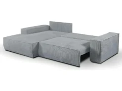 Canapé D'angle Convertible En Velours Côtelé Gris Clair AMELIA De Pascal Morabito - Angle Gauche -Canapé Soldes Boutique canape 508775