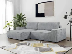 Canapé D'angle Convertible En Velours Côtelé Gris Clair AMELIA De Pascal Morabito - Angle Gauche