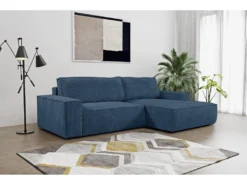 Canapé D'angle Convertible En Velours Côtelé Bleu Marine AMELIA De Pascal Morabito - Angle Droit