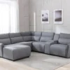 Canapé D'angle Panoramique Gauche Relax électrique Modulable En Tissu Gris CAMBODIA