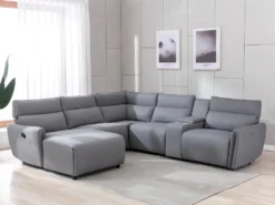 Canapé D'angle Panoramique Gauche Relax électrique Modulable En Tissu Gris CAMBODIA