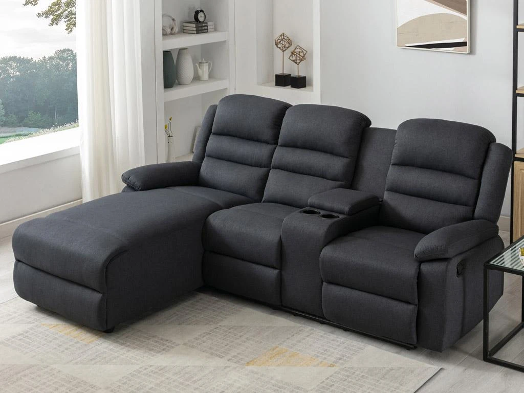 Canapé D'angle Gauche Relax En Tissu Anthracite MACEDONIA 2 Canapé D'angle Gauche Relax En Tissu Anthracite MACEDONIA – Image 2