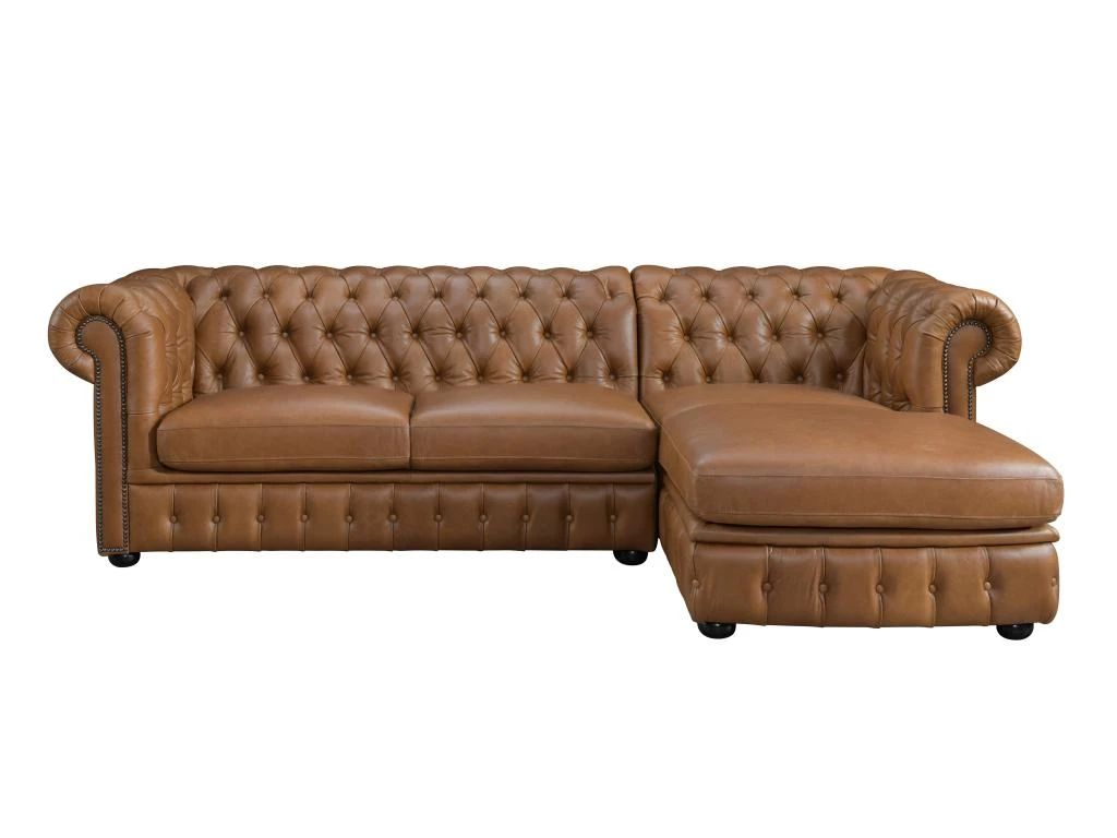 Canapé D'angle Droit Chesterfield BRENTON 100% Cuir De Buffle Premium - Caramel Vintage 3 Canapé D'angle Droit Chesterfield BRENTON 100% Cuir De Buffle Premium - Caramel Vintage – Image 3