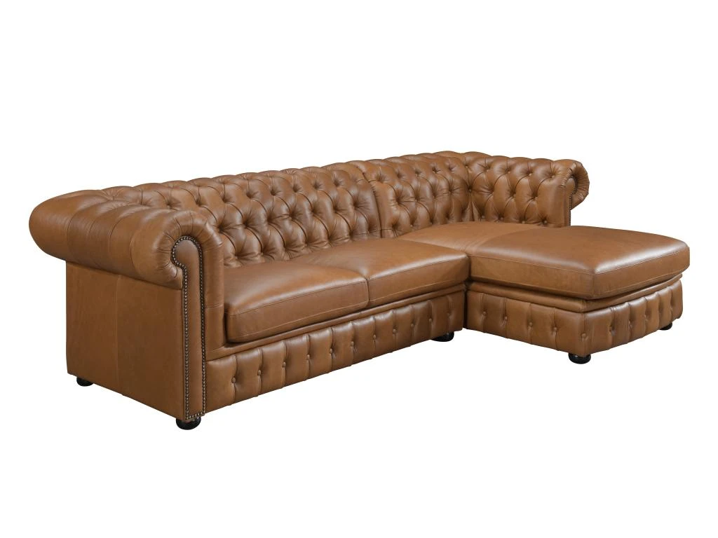 Canapé D'angle Droit Chesterfield BRENTON 100% Cuir De Buffle Premium - Caramel Vintage 4 Canapé D'angle Droit Chesterfield BRENTON 100% Cuir De Buffle Premium - Caramel Vintage – Image 4