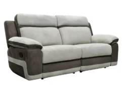 Canapé 3 Places Relax En Microfibre Gris Clair Et Bandes Marrons TALCA -Canapé Soldes Boutique canape 6815435