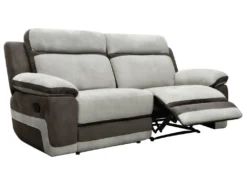 Canapé 3 Places Relax En Microfibre Gris Clair Et Bandes Marrons TALCA -Canapé Soldes Boutique canape 6815437