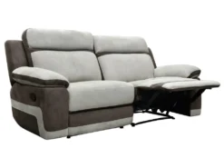 Canapé 3 Places Relax En Microfibre Gris Clair Et Bandes Marrons TALCA -Canapé Soldes Boutique canape 6815439