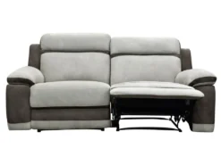 Canapé 3 Places Relax En Microfibre Gris Clair Et Bandes Marrons TALCA -Canapé Soldes Boutique canape 6815453