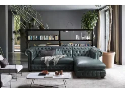 Canapé D'angle Droit Chesterfield BRENTON 100% Cuir De Buffle Premium - Vert De Gris