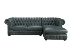 Canapé D'angle Droit Chesterfield BRENTON 100% Cuir De Buffle Premium - Vert De Gris -Canapé Soldes Boutique canape 715977