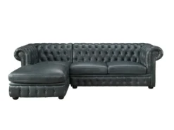 Canapé D'angle Gauche Chesterfield BRENTON 100% Cuir De Buffle Premium - Vert De Gris -Canapé Soldes Boutique canape 716287