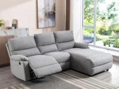 Canapé D'angle Relax électrique En Tissu LUNANO - Gris Clair - Angle Droit