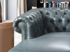 Canapé D'angle Droit Chesterfield BRENTON 100% Cuir De Buffle Premium - Vert De Gris -Canapé Soldes Boutique canape 751535