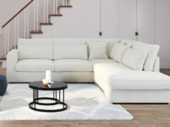 Grand Canapé D'angle Droit En Velours Côtelé Crème MONDOVI -Canapé Soldes Boutique canape 8736107