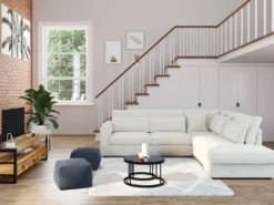 Grand Canapé D'angle Droit En Velours Côtelé Crème MONDOVI