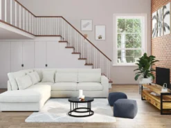 Grand Canapé D'angle Gauche En Velours Côtelé Crème MONDOVI