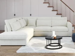 Grand Canapé D'angle Gauche En Velours Côtelé Crème MONDOVI -Canapé Soldes Boutique canape 8736707