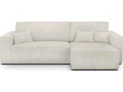 Canapé D'angle Convertible Réversible 4 Places Avec Coffre De Rangement En Velours Côtelé Beige - Livia