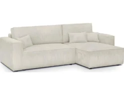 Canapé D'angle Convertible Réversible 4 Places Avec Coffre De Rangement En Velours Côtelé Beige - Livia -Canapé Soldes Boutique canape 8908819