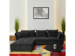 Canapé D'angle Réversible Et Convertible En Velours Anthracite - RUFUS
