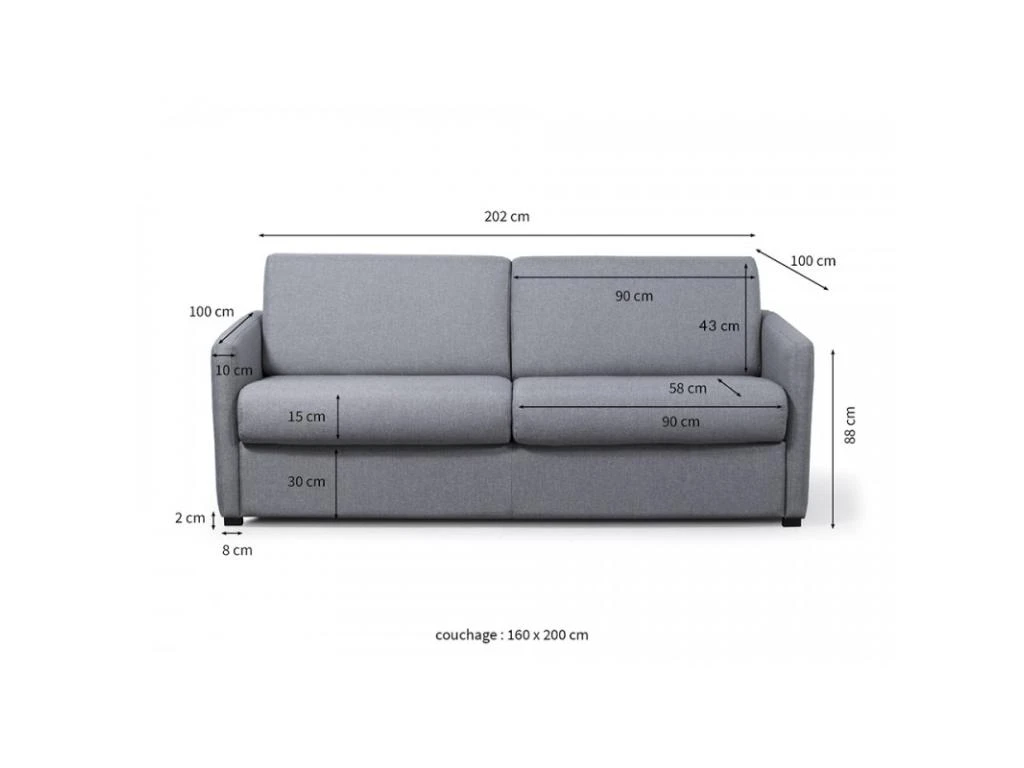 Canapé Tissu Gris Clair Convertible Express LISSA - 3 Places. 5 Canapé Tissu Gris Clair Convertible Express LISSA - 3 Places. – Image 5