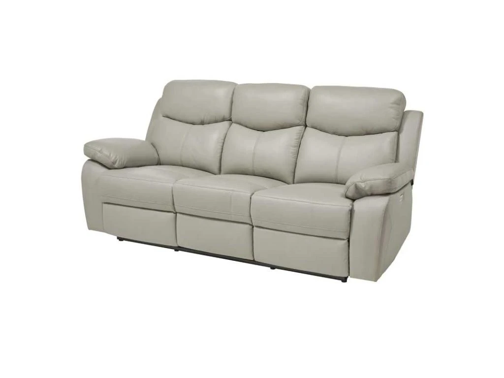 Canapé Relax 3P Cuir Gris Clair - BATO 2 Canapé Relax 3P Cuir Gris Clair - BATO – Image 2