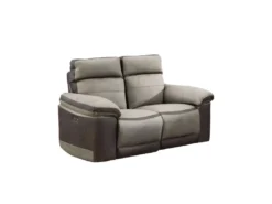 Canapé Relaxation 2 Places Motorisé En Tissu Bicolore Beige - CLARA