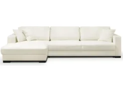 Canapé D'angle à Gauche Convertible 5 Places En Tissu Bouclette écru Avec Coffre De Rangement - Robin