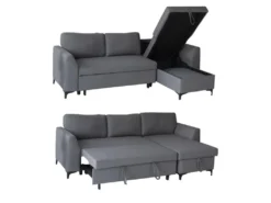 Canapé D'angle Convertible LOGAN 3 Places Gris - HAPPY GARDEN -Canapé Soldes Boutique canape 9168213