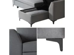 Canapé D'angle Convertible LOGAN 3 Places Gris - HAPPY GARDEN -Canapé Soldes Boutique canape 9168215