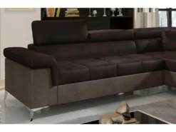 Canapé D'angle Convertible - ERIKA - En Tissu Luxe 5 Places, Chocolat Et Marron, Angle Droit (vu De Face) -Canapé Soldes Boutique canape 9168293