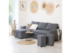 Canapé D'angle Convertible TONY 3 Places Gris Chiné - HAPPY GARDEN