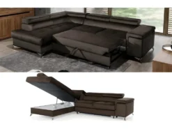 Canapé D'angle - Convertible - ERIKA - En Tissu Luxe 5 Places, Chocolat Et Marron, Angle Gauche (vu De Face) -Canapé Soldes Boutique canape 9168529