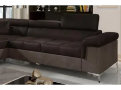 Canapé D'angle - Convertible - ERIKA - En Tissu Luxe 5 Places, Chocolat Et Marron, Angle Gauche (vu De Face) -Canapé Soldes Boutique canape 9168533