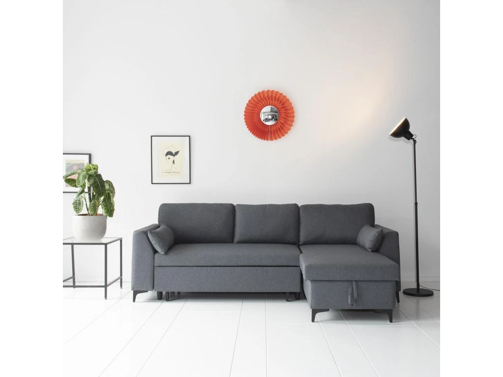 Canapé D'angle Convertible LOGAN 3 Places Gris Chiné - HAPPY GARDEN 1 Canapé D'angle Convertible LOGAN 3 Places Gris Chiné - HAPPY GARDEN