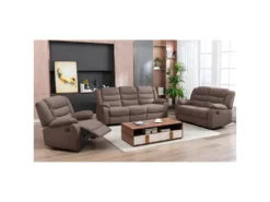 PHOENIX - Canapé Relax Manuel 3 Places Tissu Marron