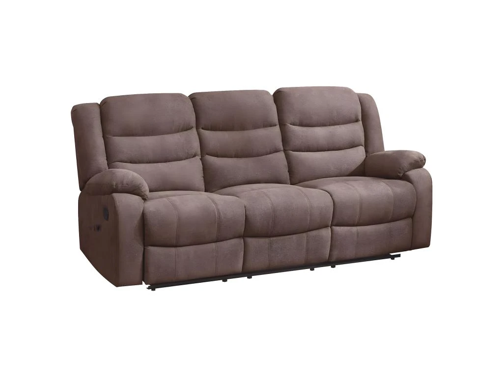 PHOENIX - Canapé Relax Manuel 3 Places Tissu Marron 2 PHOENIX - Canapé Relax Manuel 3 Places Tissu Marron – Image 2