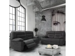 ALMERIA - Canapé Relax Manuel 3 Places Gris Foncé