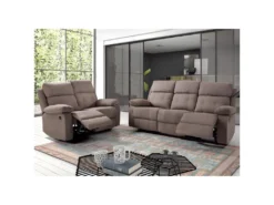 AZUAGA - Canapé Relax Electrique 3 Places Tissu Marron