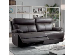 CORDOUE - Canapé Relax Electrique 3 Places Cuir Marron