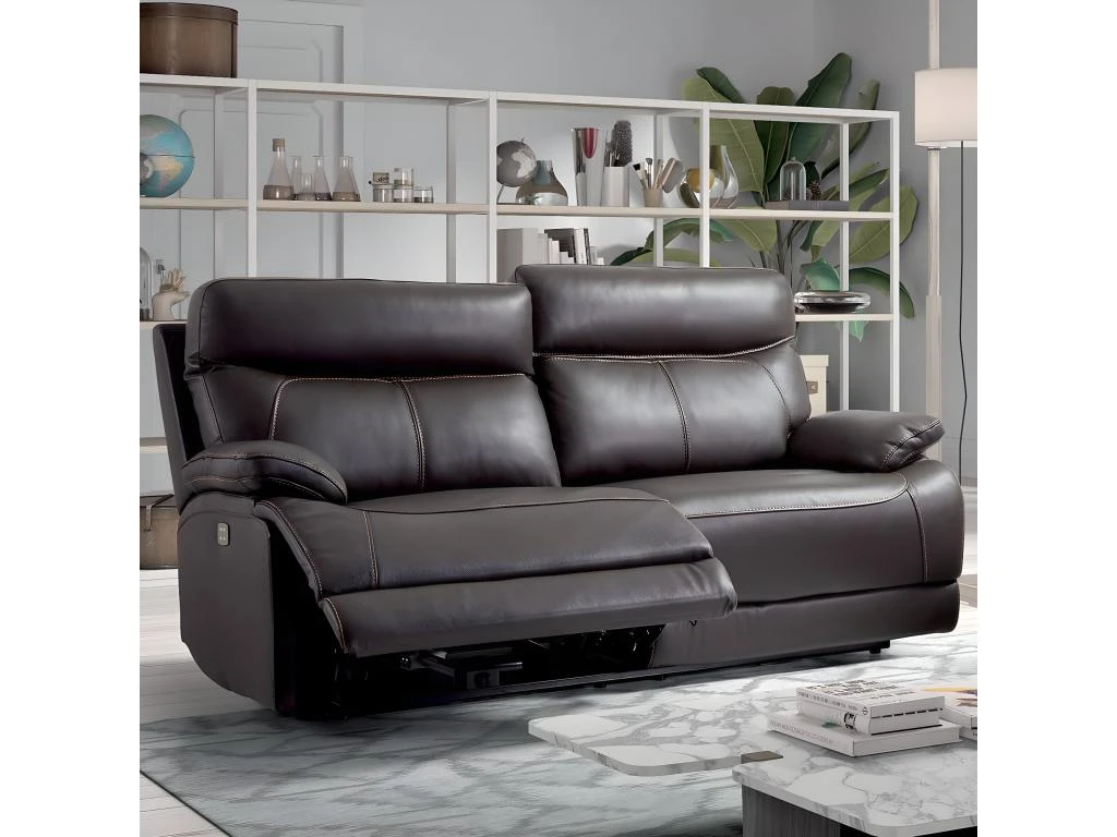 CORDOUE - Canapé Relax Electrique 3 Places Cuir Marron 1 CORDOUE - Canapé Relax Electrique 3 Places Cuir Marron