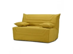 Banquette Lit BZ 140x190 Cm En Tissu Jaune Et Matelas 12 Cm - CYRIAC