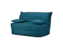 Banquette Lit BZ 140x190 Cm En Tissu Bleu Et Matelas 12 Cm - CYRIAC