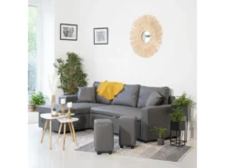 Canapé D'angle Convertible TONY 3 Places Gris - HAPPY GARDEN