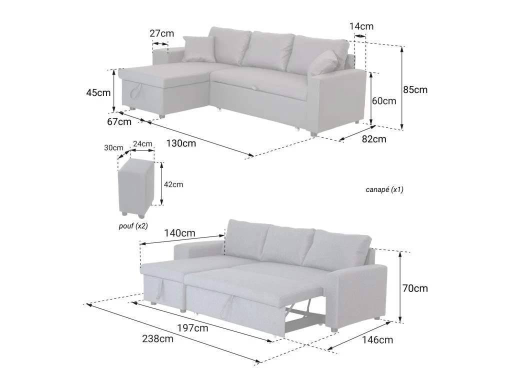 Canapé D'angle Convertible TONY 3 Places Gris - HAPPY GARDEN 5 Canapé D'angle Convertible TONY 3 Places Gris - HAPPY GARDEN – Image 5