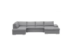 Canapé D'angle (gauche) Panoramique SENSA, Couleur Gris Clair, 5 Places Avec Coffre De Rangement