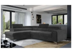 Canapé D'angle Convertible - LARRY VELOURS - En Tissu Luxe Gris Foncé, 5 Places, Angle Gauche (vu De Face)