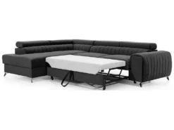 Canapé D'angle Convertible - LARRY VELOURS - En Tissu Luxe Gris Foncé, 5 Places, Angle Gauche (vu De Face) -Canapé Soldes Boutique canape 9480377