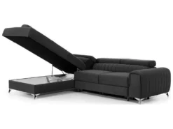 Canapé D'angle Convertible - LARRY VELOURS - En Tissu Luxe Gris Foncé, 5 Places, Angle Gauche (vu De Face) -Canapé Soldes Boutique canape 9480379